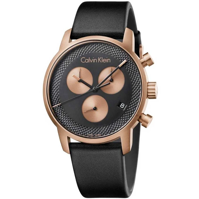 Мъжки ръчен часовник с кварцов механизъм - корпус от Стомана - Естествена кожа - цвят Черен Черен