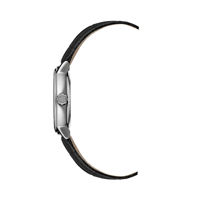 Мъжки ръчен часовник с механичен механизъм - корпус от Стомана - Естествена кожа - цвят Черен Черен