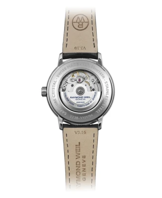 Мъжки ръчен часовник с механичен механизъм - корпус от Стомана - Естествена кожа - цвят Черен Черен