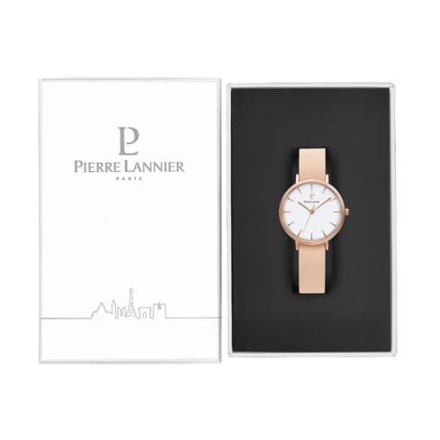 Дамски ръчен часовник с кварцов механизъм - корпус от Стомана - Естествена кожа - цвят Бял Син