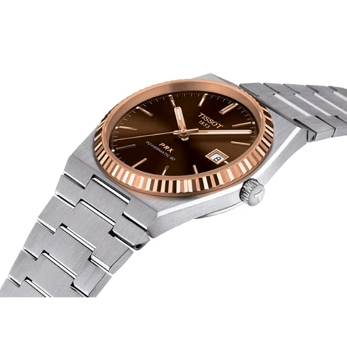 Мъжки ръчен часовник с автоматичен механизъм - корпус от Стомана и злато 18К - Стоманена верижка - цвят Кафяв Розово Злато