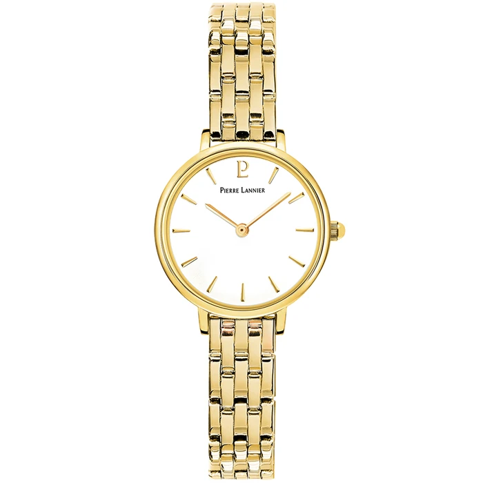 Дамски ръчен часовник с кварцов механизъм - корпус от Стомана - Стоманена верижка - цвят Бял Злато