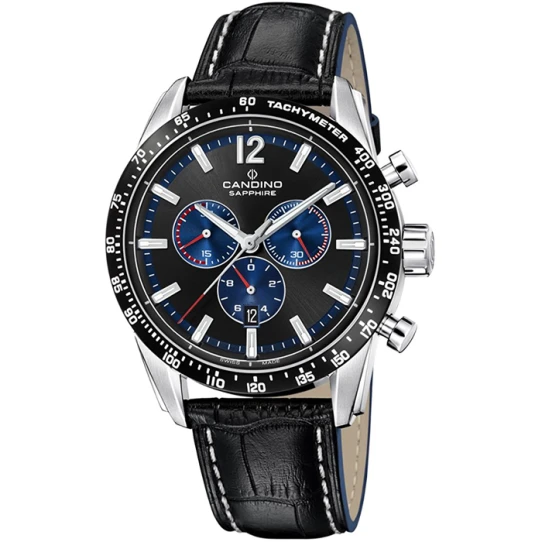 Мъжки ръчен часовник с кварцов механизъм - корпус от Стомана - Естествена кожа - цвят Черен Бял