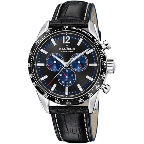 Мъжки ръчен часовник с кварцов механизъм - корпус от Стомана - Естествена кожа - цвят Черен Бял