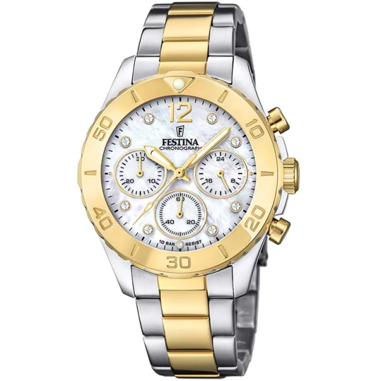 Дамски ръчен часовник с кварцов механизъм - корпус от Стомана - Стоманена верижка - цвят Седеф Злато