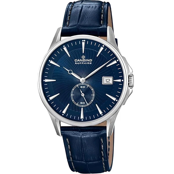 Мъжки ръчен часовник с кварцов механизъм - корпус от Стомана - Естествена кожа - цвят Син Син