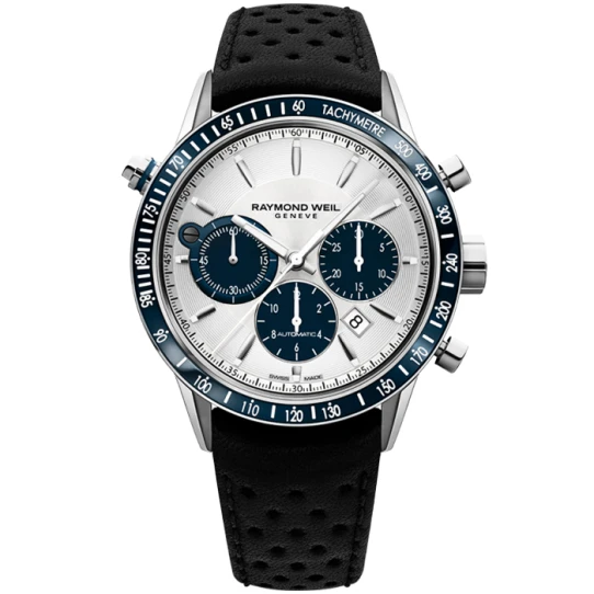 Raymond Weil 7740-SC3-65521 Freelancer - Мъжки ръчен часовник с автоматичен механизъм - корпус от Стомана и керамика - Естествена кожа - цвят Сребрист Черен