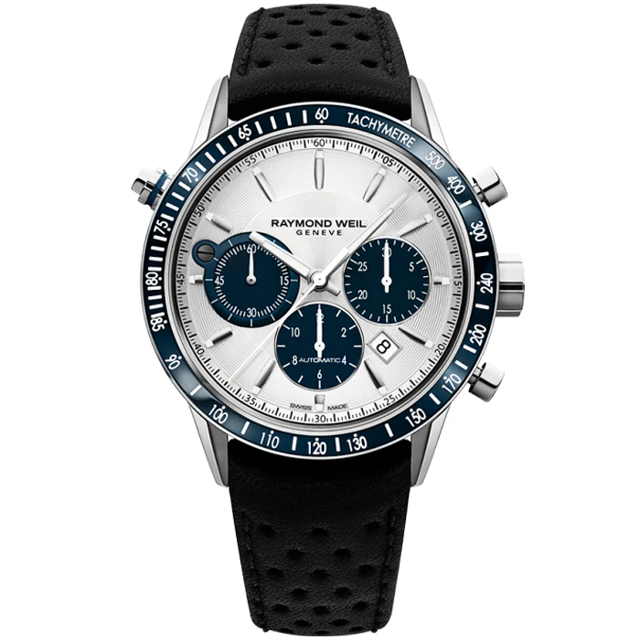 Мъжки ръчен часовник с автоматичен механизъм - корпус от Стомана и керамика - Естествена кожа - цвят Сребрист Черен