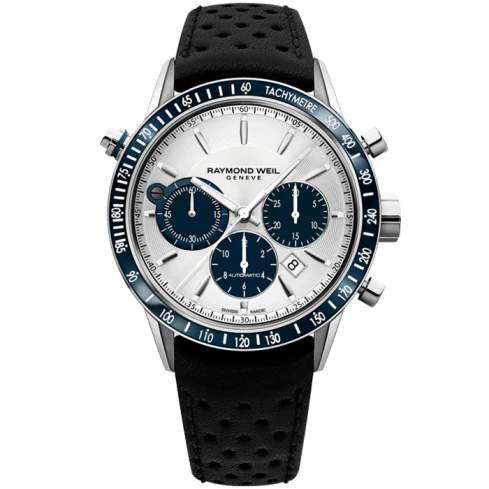 Raymond Weil 7740-SC3-65521 Freelancer - Мъжки ръчен часовник с автоматичен механизъм - корпус от Стомана и керамика - Естествена кожа - цвят Сребрист Черен