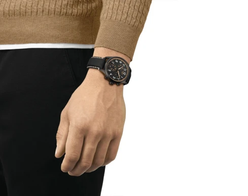 Мъжки ръчен часовник с кварцов механизъм - корпус от Стомана - Естествена кожа - цвят Черен Черен