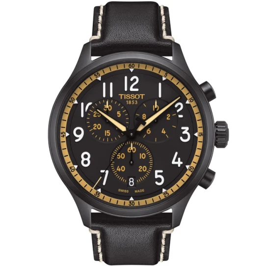 Tissot T116.617.36.052.02 Chrono XL - Мъжки ръчен часовник с кварцов механизъм - корпус от Стомана - Естествена кожа - цвят Черен Черен
