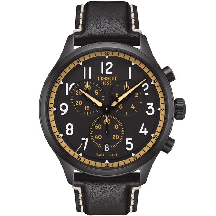 Мъжки ръчен часовник с кварцов механизъм - корпус от Стомана - Естествена кожа - цвят Черен Черен