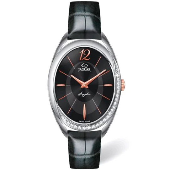 Дамски ръчен часовник с кварцов механизъм - корпус от Стомана - Естествена кожа - цвят Черен Черен