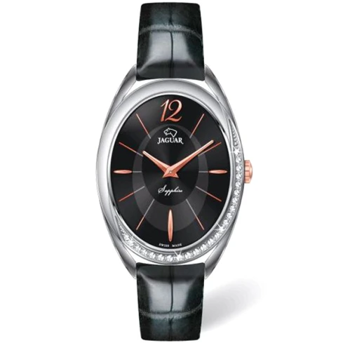 Дамски ръчен часовник с кварцов механизъм - корпус от Стомана - Естествена кожа - цвят Черен Черен