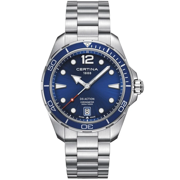 Мъжки ръчен часовник с кварцов механизъм - корпус от Стомана и алуминий - Стоманена верижка - цвят Син Сив