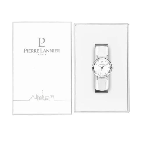 Pierre Lannier 009M600 Multiples - Дамски ръчен часовник с кварцов механизъм - корпус от Стомана - Естествена кожа - цвят Бял Бял