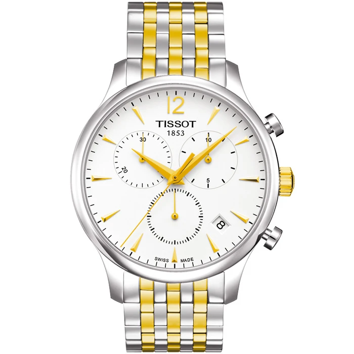 Мъжки ръчен часовник с кварцов механизъм - корпус от Стомана - Стоманена верижка - цвят Бял Злато