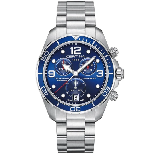 Мъжки ръчен часовник с кварцов механизъм - корпус от Стомана и алуминий - Стоманена верижка - цвят Син Сив