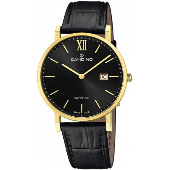 Мъжки ръчен часовник с кварцов механизъм - корпус от Стомана - Естествена кожа - цвят Черен Черен