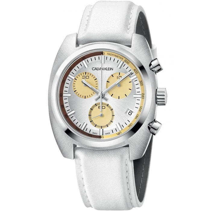 Мъжки ръчен часовник с кварцов механизъм - корпус от Стомана - Естествена кожа - цвят Сребрист Бял