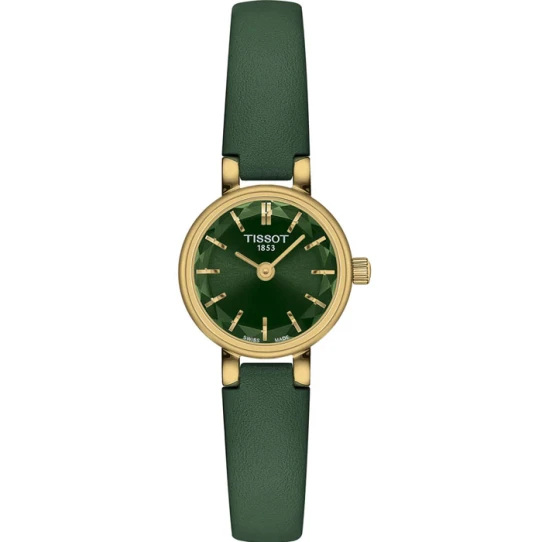 Tissot T140.009.36.091.00 Lovely Round - Дамски ръчен часовник с кварцов механизъм - корпус от Стомана - Естествена кожа - цвят Зелен Злато