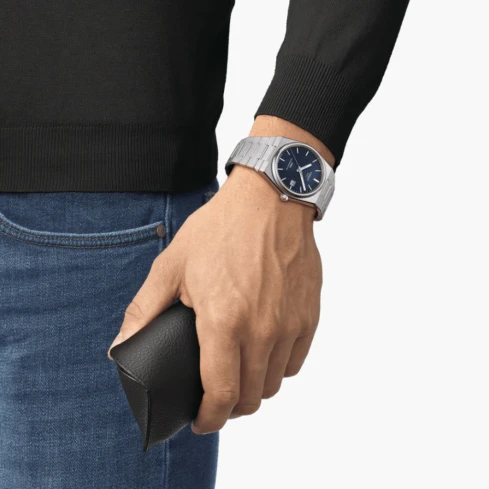 Мъжки ръчен часовник с автоматичен механизъм - корпус от Стомана - Стоманена верижка - цвят Син Сив