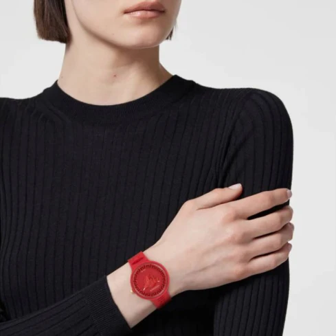 Унисекс ръчен часовник с кварцов механизъм - корпус от Стомана - Каучук - цвят Червен Червен