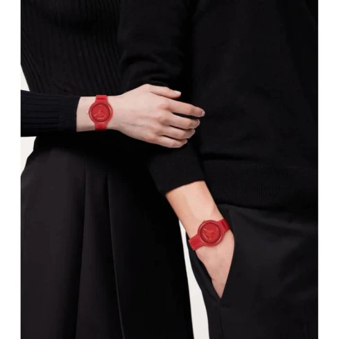 Унисекс ръчен часовник с кварцов механизъм - корпус от Стомана - Каучук - цвят Червен Червен