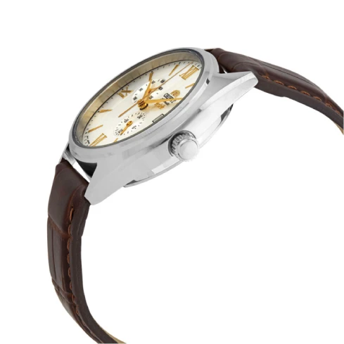 Мъжки ръчен часовник с автоматичен механизъм - корпус от Стомана - Естествена кожа - цвят Бял Кафяв