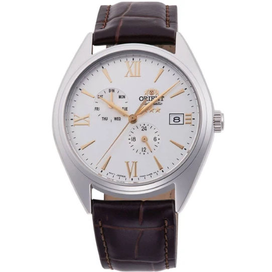 Orient RA-AK0508S Contemporary - Мъжки ръчен часовник с автоматичен механизъм - корпус от Стомана - Естествена кожа - цвят Бял Кафяв