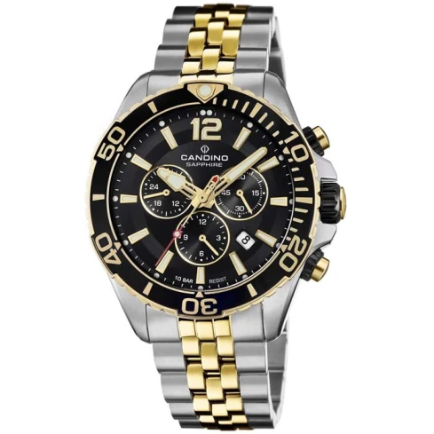 Мъжки ръчен часовник с кварцов механизъм - корпус от Стомана - Стоманена верижка - цвят Черен Жълт