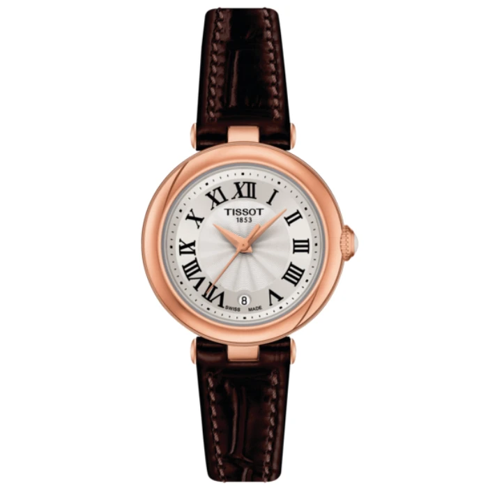 Дамски ръчен часовник с кварцов механизъм - корпус от Стомана - Естествена кожа - цвят Сребрист Кафяв