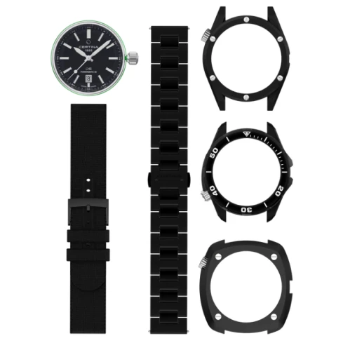 Мъжки ръчен часовник с автоматичен механизъм - корпус от Стомана и алуминий - Стоманена верижка - цвят Черен Черен