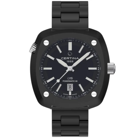 Мъжки ръчен часовник с автоматичен механизъм - корпус от Стомана и алуминий - Стоманена верижка - цвят Черен Черен