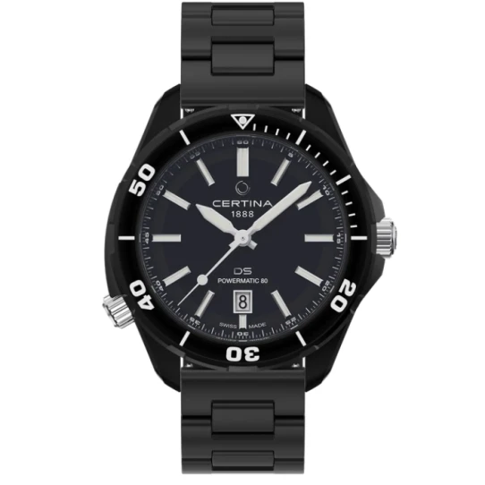 Мъжки ръчен часовник с автоматичен механизъм - корпус от Стомана и алуминий - Стоманена верижка - цвят Черен Черен