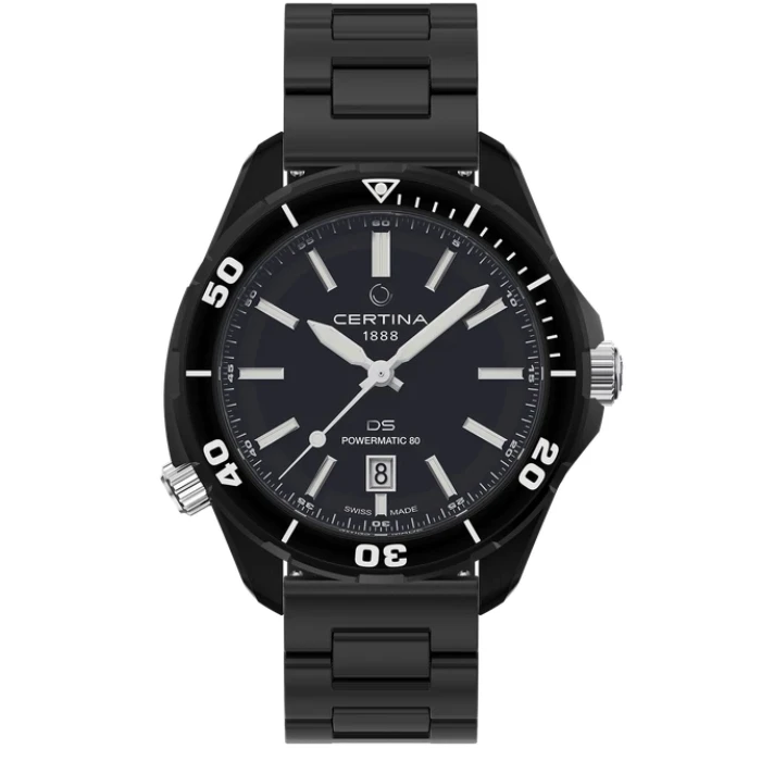 Мъжки ръчен часовник с автоматичен механизъм - корпус от Стомана и алуминий - Стоманена верижка - цвят Черен Черен