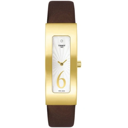 Дамски ръчен часовник с кварцов механизъм - корпус от Жълто злато 18К - Естествена кожа - цвят Сребрист Кафяв