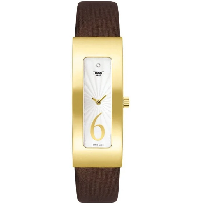 Дамски ръчен часовник с кварцов механизъм - корпус от Жълто злато 18К - Естествена кожа - цвят Сребрист Кафяв