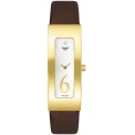 Дамски ръчен часовник с кварцов механизъм - корпус от Жълто злато 18К - Естествена кожа - цвят Сребрист Кафяв
