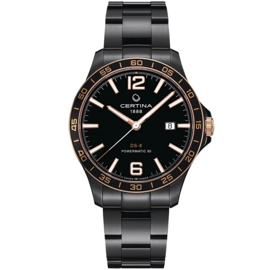 Мъжки ръчен часовник с автоматичен механизъм - корпус от Стомана и алуминий - Стоманена верижка - цвят Черен Черен