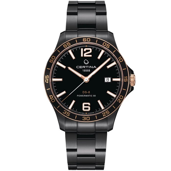 Мъжки ръчен часовник с автоматичен механизъм - корпус от Стомана и алуминий - Стоманена верижка - цвят Черен Черен