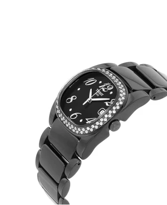 Дамски ръчен часовник с кварцов механизъм - корпус от Стомана - Стоманена верижка - цвят Черен Черен