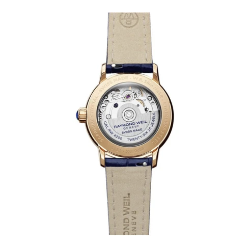 Дамски ръчен часовник с механичен механизъм - корпус от Стомана - Естествена кожа - цвят Седеф Син