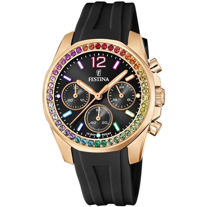 Дамски ръчен часовник с кварцов механизъм - корпус от Стомана - Силиконова каишка - цвят Черен Черен