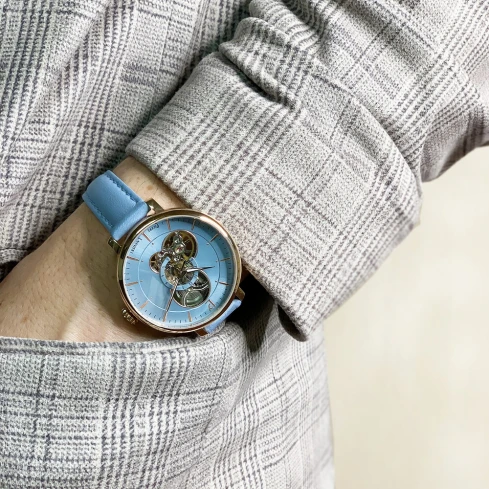 Дамски ръчен часовник с автоматичен механизъм - корпус от Стомана - Меш - цвят Син