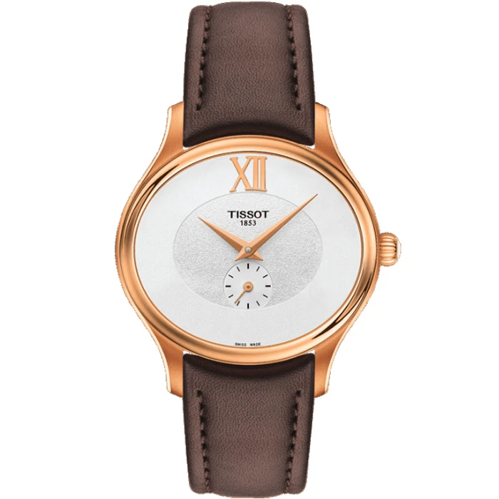 Дамски ръчен часовник с кварцов механизъм - корпус от Стомана - Естествена кожа - цвят Бял Кафяв