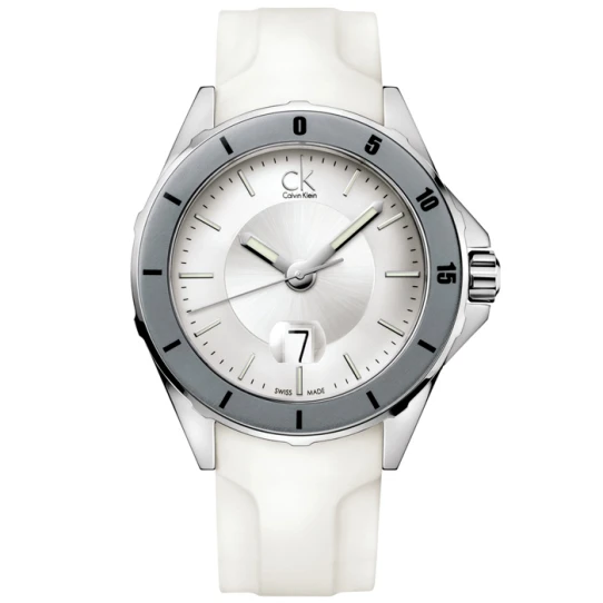 Calvin Klein K2W21YM6 Play - Мъжки ръчен часовник с кварцов механизъм - корпус от Стомана и керамика - Силиконова каишка - цвят Сребрист Бял