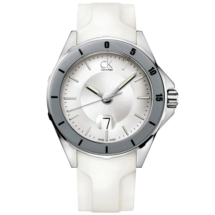 Мъжки ръчен часовник с кварцов механизъм - корпус от Стомана и керамика - Силиконова каишка - цвят Сребрист Бял