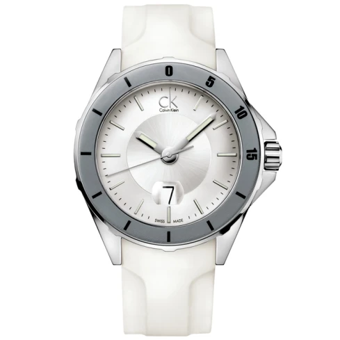 Calvin Klein K2W21YM6 Play - Мъжки ръчен часовник с кварцов механизъм - корпус от Стомана и керамика - Силиконова каишка - цвят Сребрист Бял