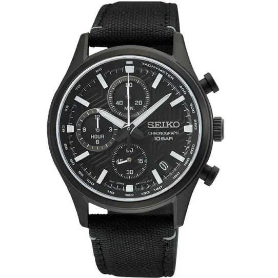 Мъжки ръчен часовник с кварцов механизъм - корпус от Стомана - Текстил - цвят Черен